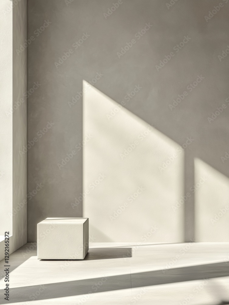 Poster natural light casts geometric shadows in minimalist interior space during daytime. generative ai