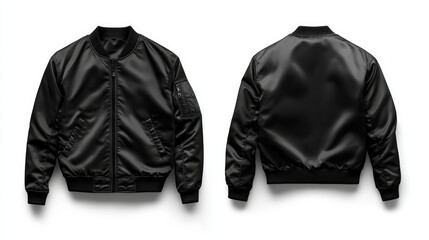 Blank black color jacket in front and back view, isolated on white background. 