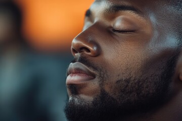 Obraz premium An athlete with his eyes closed - concentration before an important approach. 