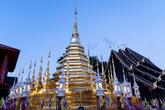 Main stupa at dusk at Wat Pantao Temple, Chiang Mai, Thailand