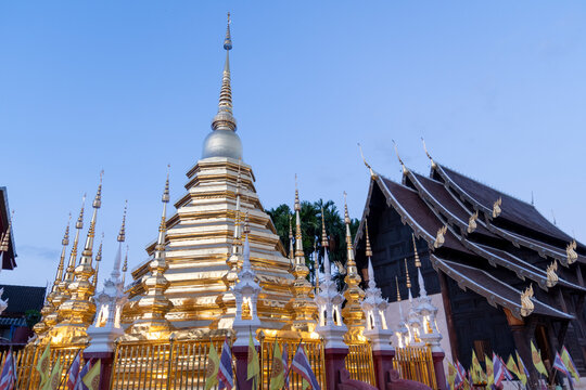 Main stupa at dusk at Wat Pantao Temple, Chiang Mai, Thailand