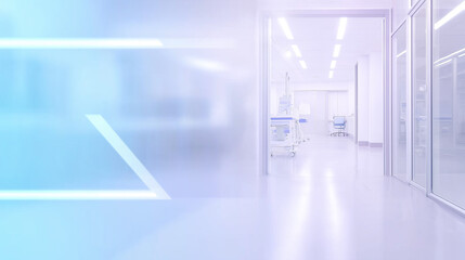 medical background with High-tech hospital corridor with futuristic lighting and copy space. background modern medical institutions, medical safety and reliable healthcare environment. Copy space.