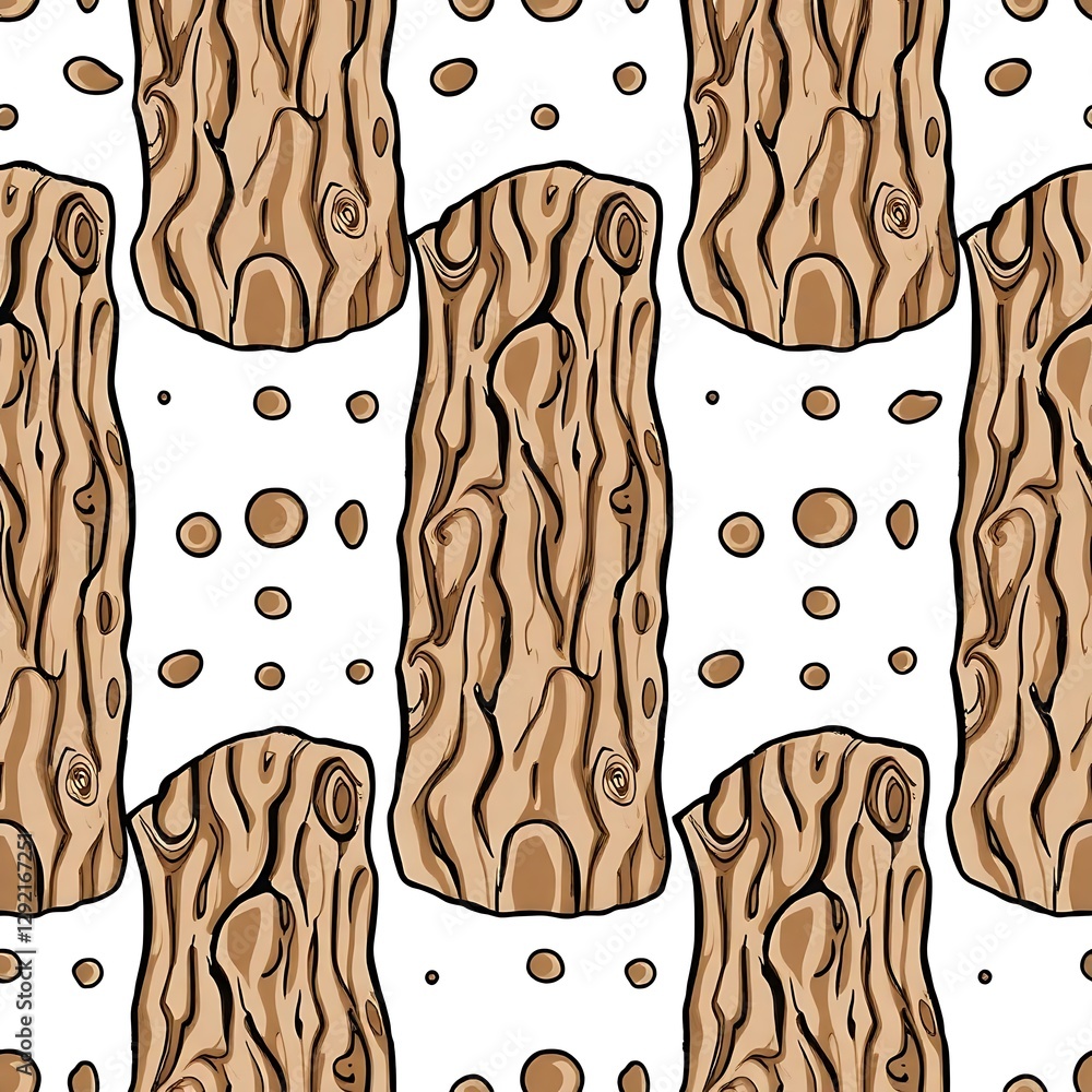 Poster seamless log pattern: a digitally rendered seamless pattern of textured, stylized logs with a repeti