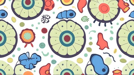 Vibrant Abstract Pattern: An eye-catching seamless pattern featuring a collection of stylized, colorful, organic shapes. This design exudes a sense of whimsy and playful energy.