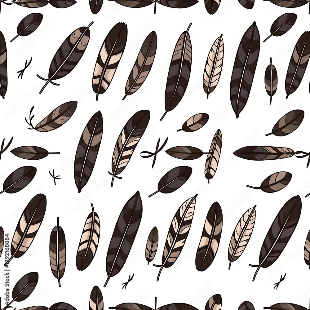 Poster feathered elegance: a whimsical pattern of stylized feathers, offering a sense of delicate beauty an