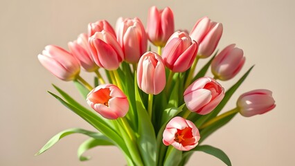 Obraz premium Soft Light Fresh Tulip Bouquet Against Earth Tones, Petals in Gentle Wind