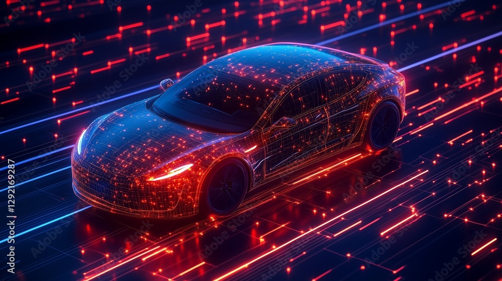 Poster software-defined vehicle on digital highway illustrating