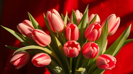 Obraz premium Ethereal Beauty Fresh Tulips in Soft Daylight against Deep Red