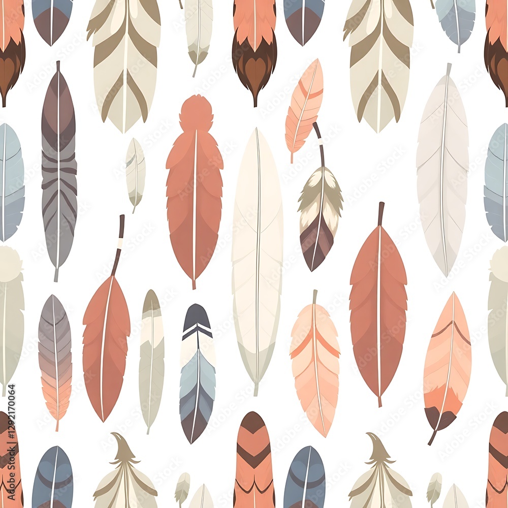 Aufkleber feather fiesta: a visually captivating seamless pattern showcases a diverse array of feathers, artfu