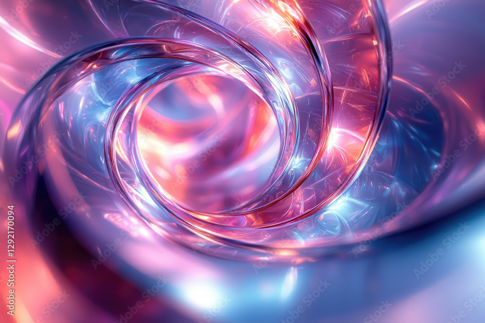 Poster abstract swirling glossy tunnel with vibrant pink and blue neon lights creating a mesmerizing vortex