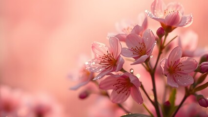 Obraz premium Dew-kissed Blooms A Cinematic Spring Morning in Soft Pink and Peach