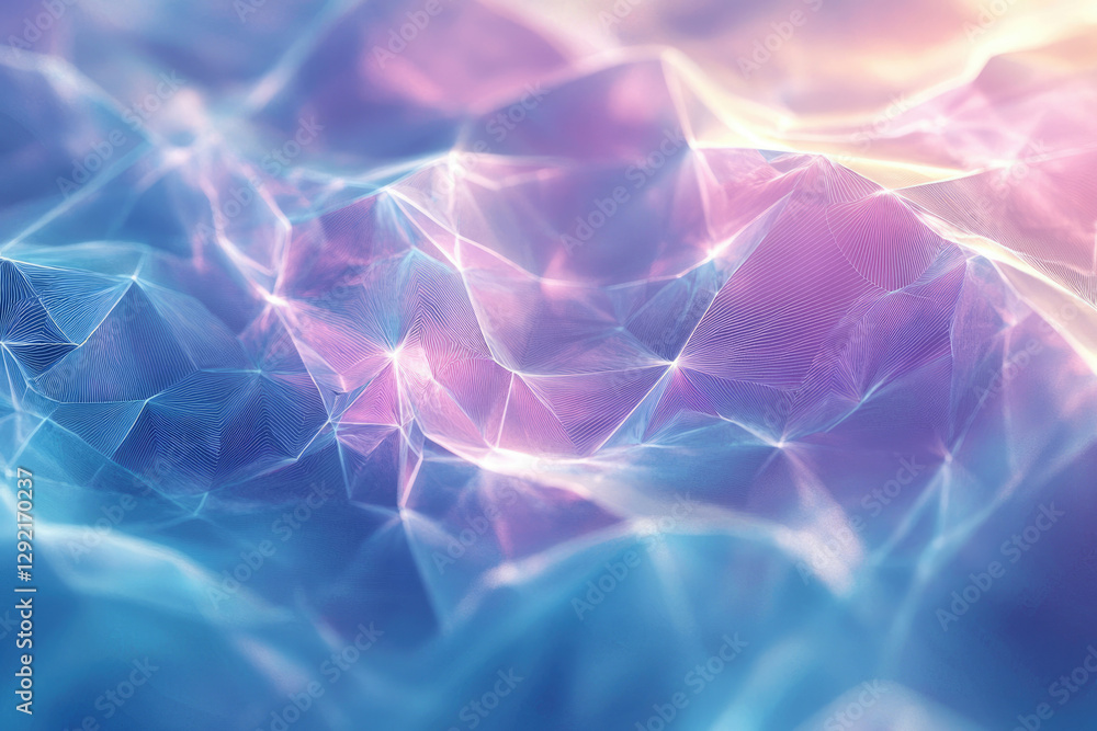 Poster abstract pastel-colored network, glowing lines forming a three-dimensional mesh.