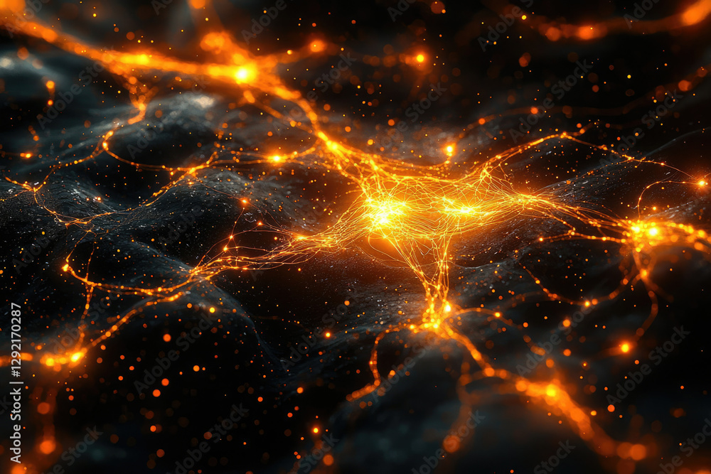 Poster glowing network, abstract representation of neural connections or cosmic energy flow.