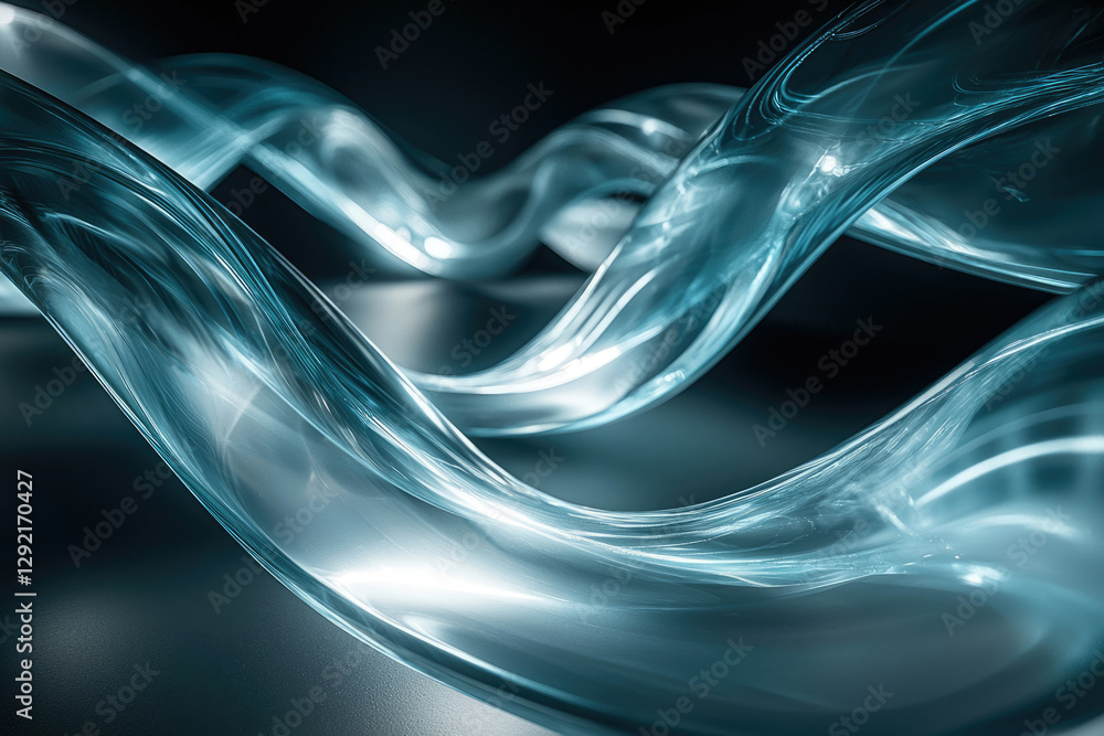 Poster Abstract image of flowing, translucent teal liquid, creating dynamic curves and reflections.