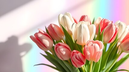 Obraz premium Soft Light and Dramatic Contrast Tulip Bouquet in Pastel Reflections