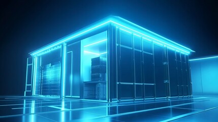 Obraz premium Futuristic Neon Structure: A Digital Warehouse