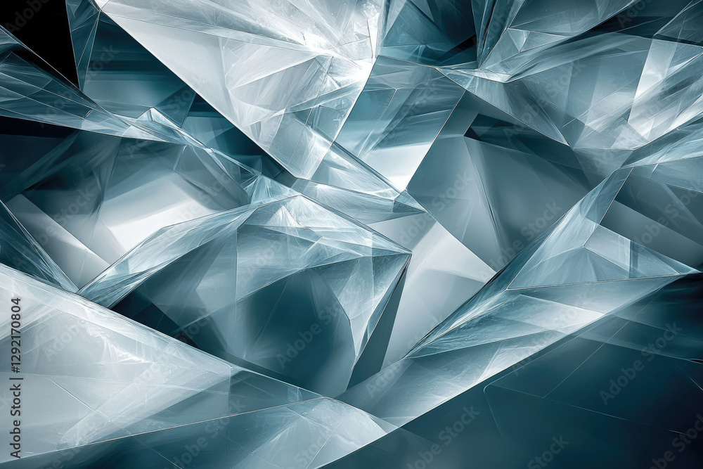 Aufkleber Abstract image depicting a complex interplay of translucent, teal-toned geometric shapes, creating a sense of depth and intricate structure.