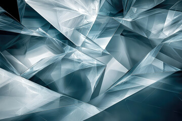 Obraz premium Abstract image depicting a complex interplay of translucent, teal-toned geometric shapes, creating a sense of depth and intricate structure.