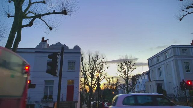Picturesque Sunset Over London, Notting Hill Urban Skyline, Shepherds Bush Atmospheric Weather, Holland Park District Cityscape, Dramatic Blue Sky, England, United Kingdom