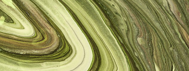 Abstract fluid art background light green and olive colors. Liquid marble. Acrylic painting with...