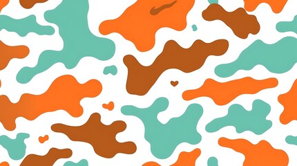 Abstract Camouflage Pattern: A vibrant and eye-catching abstract pattern with irregular organic shapes, simulating a camouflage design in an artistic and modern interpretation.
