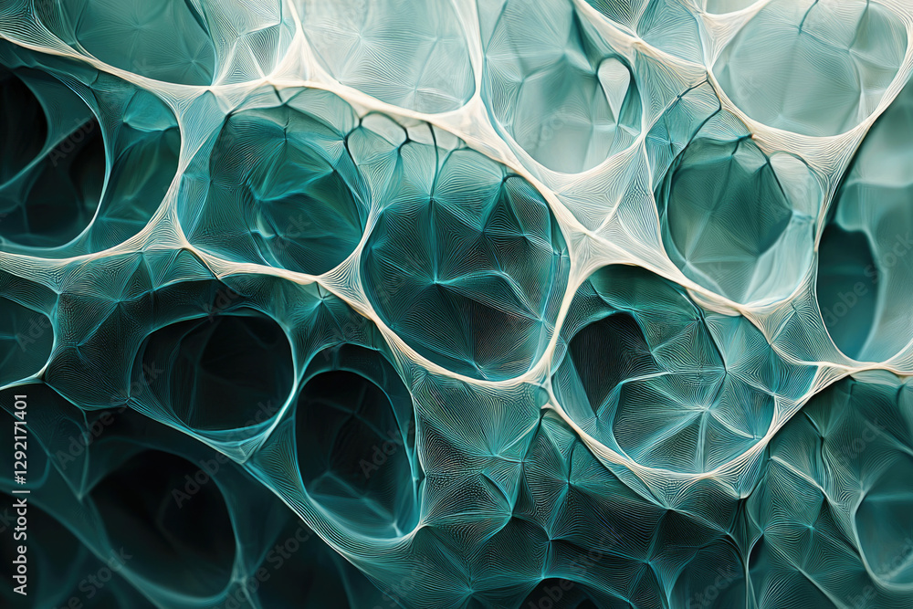 Poster abstract teal and white network of interconnected nodes forming a complex, organic structure.