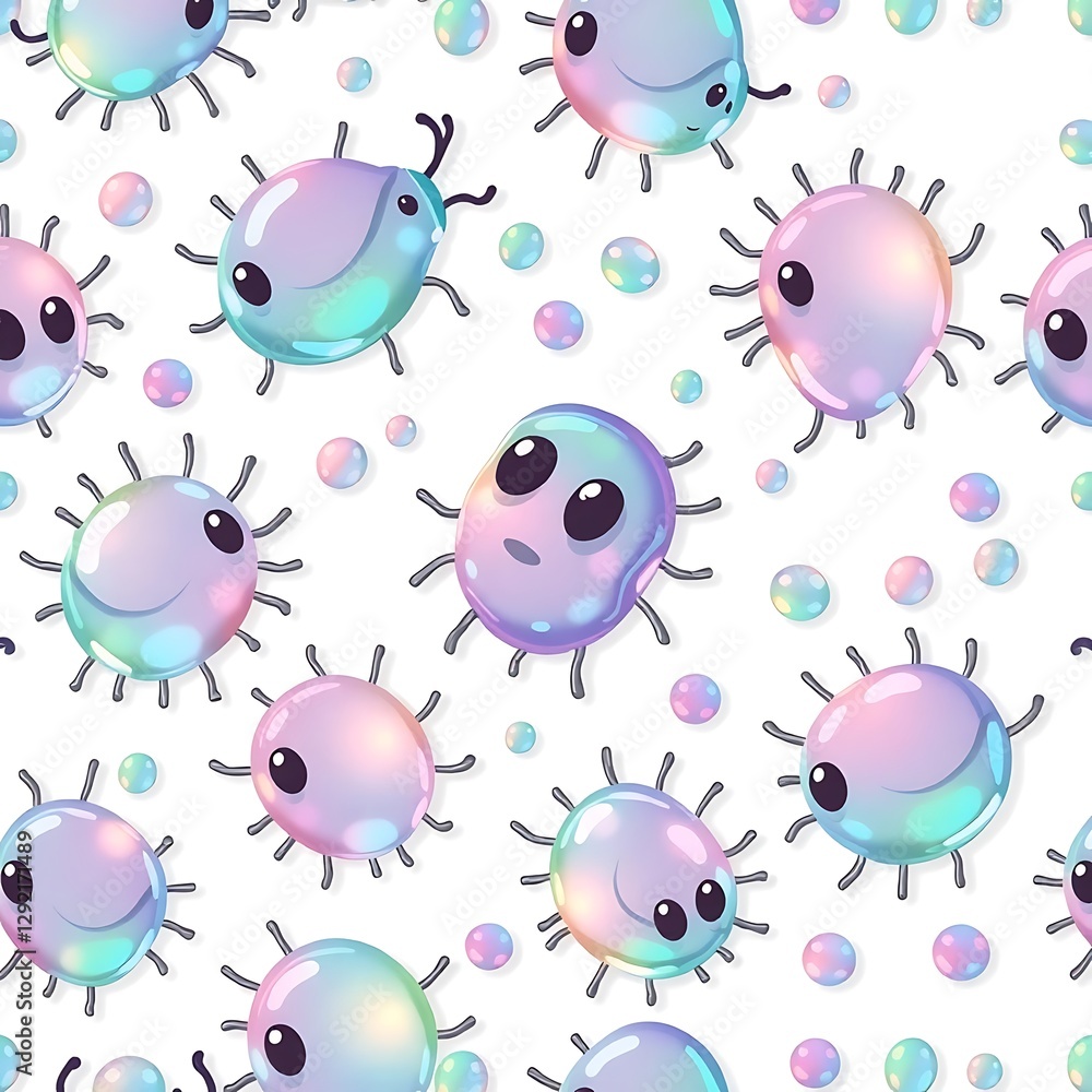 Poster whimsical germs: a colorful and playful illustration of various germs, each with unique features and