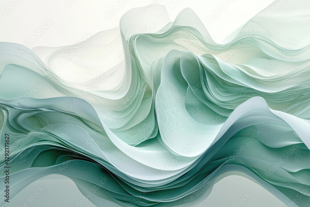 Aufkleber abstract art depicting flowing, layered teal and white fabric, creating a sense of movement and sere