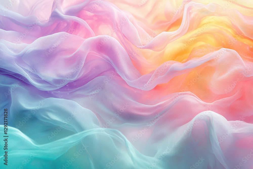 Poster soft pastel-colored fabric flows in gentle waves, creating a dreamy and ethereal background.