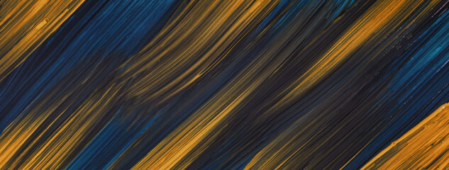 Abstract art background navy blue and dark golden colors. Watercolor painting on canvas with yellow strokes and splash.