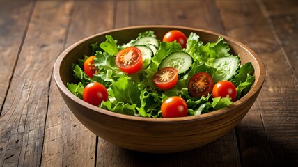 Salad with tomatoes and cucumbers in a bowl, healthy vegan meal, close-up food photo