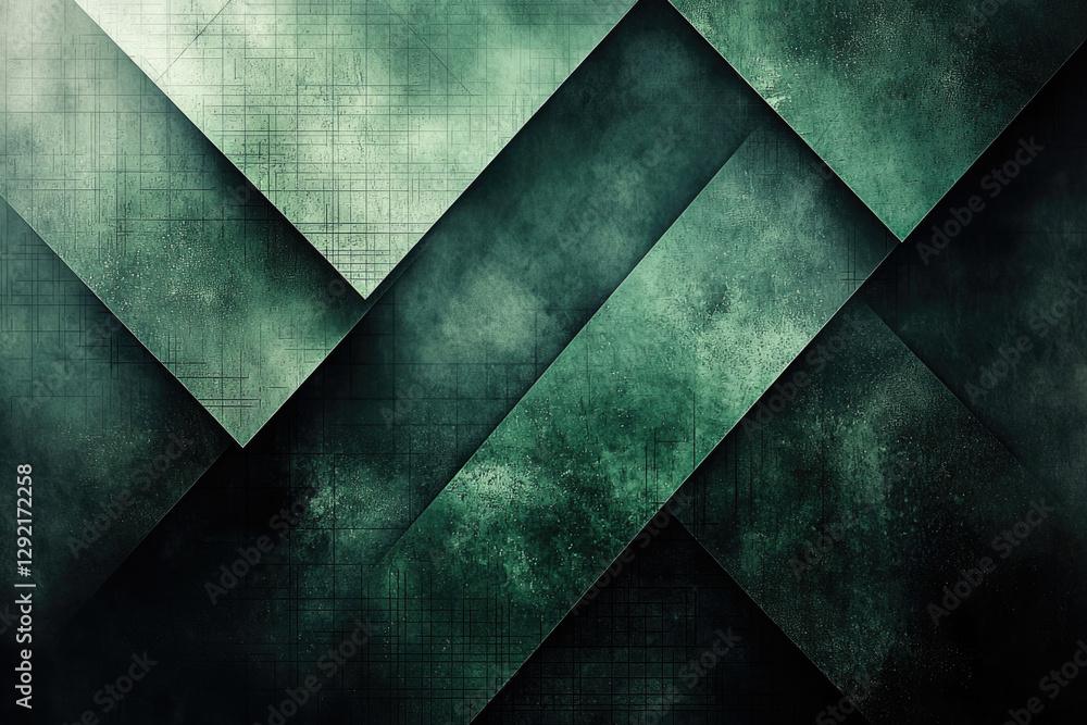 Poster Abstract dark green geometric pattern with grunge texture and intersecting diagonal lines.