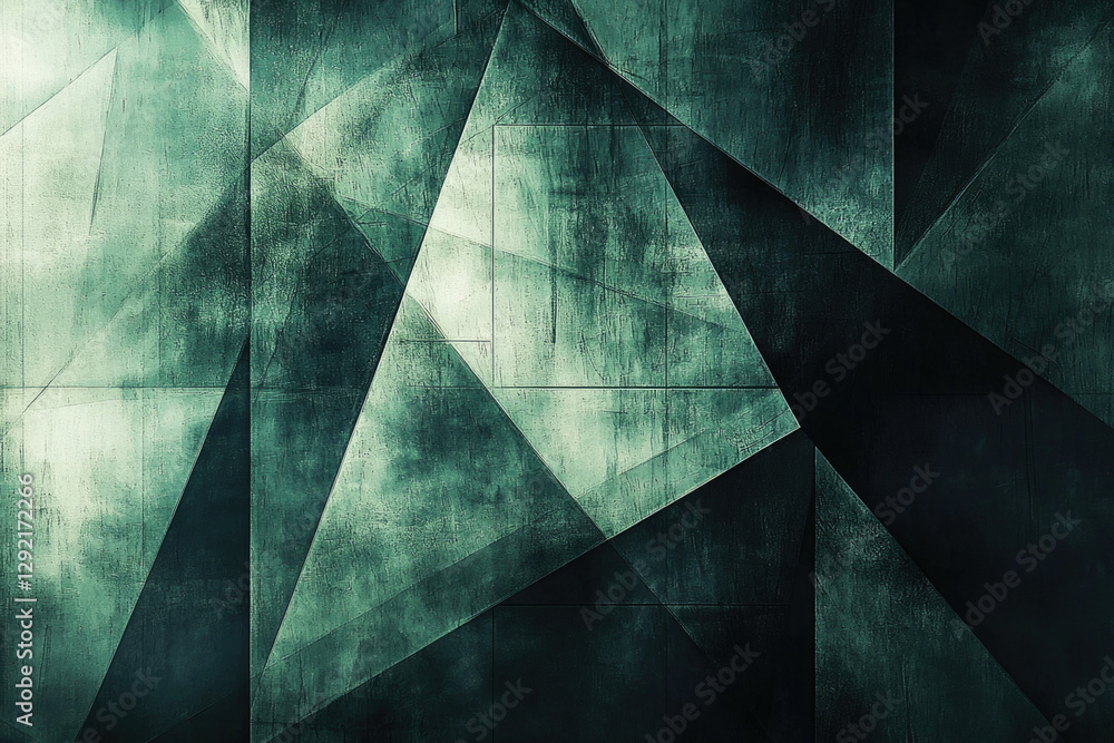 Aufkleber abstract geometric artwork with dark teal triangles and grunge texture.