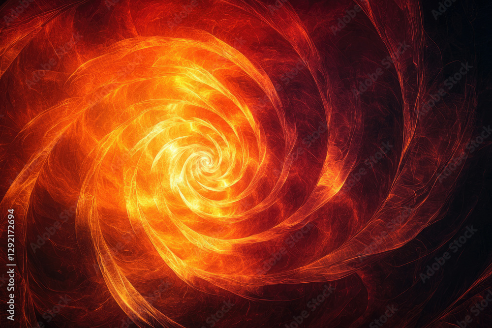 Poster fiery spiral abstract art, swirling vortex of orange and red hues creating a mesmerizing visual effe