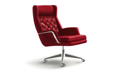 Fototapeta premium Red Leather Office Chair Isolated On White Background