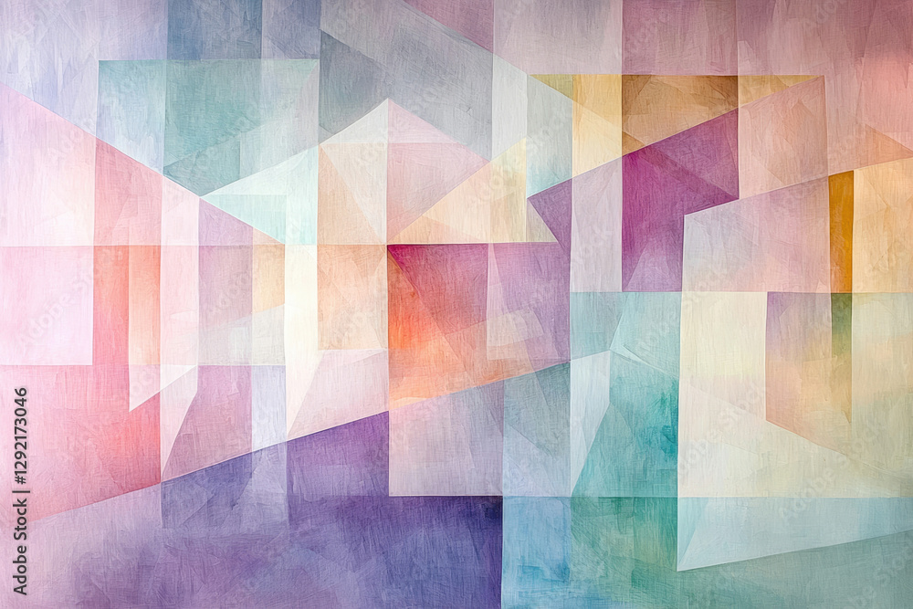 Aufkleber Abstract geometric art with pastel hues and overlapping translucent shapes creating a sense of depth and movement.