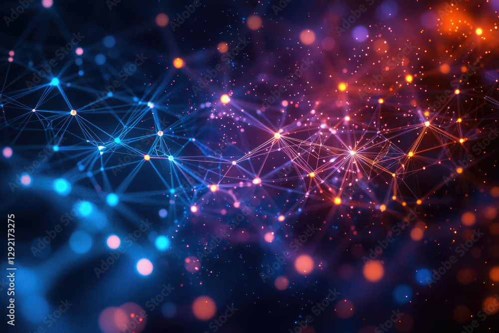 Aufkleber Abstract network visualization: glowing nodes and connecting lines forming a complex web of data.