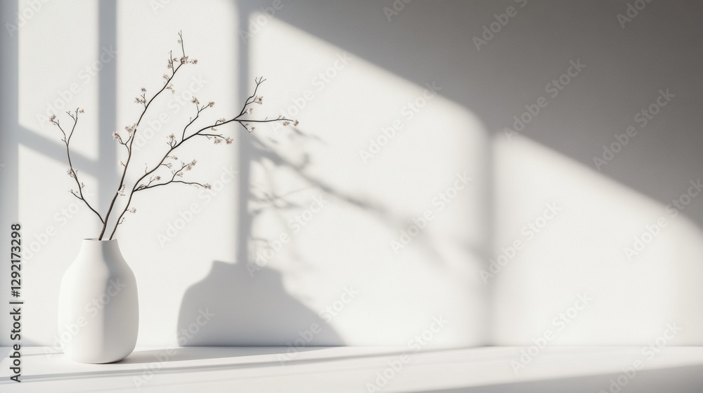 Fototapete minimalist vase with branch casting shadows in a bright room during afternoon light. generative ai