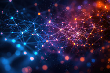 Abstract network visualization: glowing nodes and connecting lines forming a complex web of data.