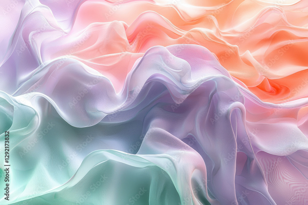 Aufkleber Abstract pastel fabric with soft waves and flowing texture, creating a dreamy and ethereal mood.