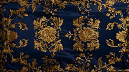 Blue and gold fancy fabric texture background