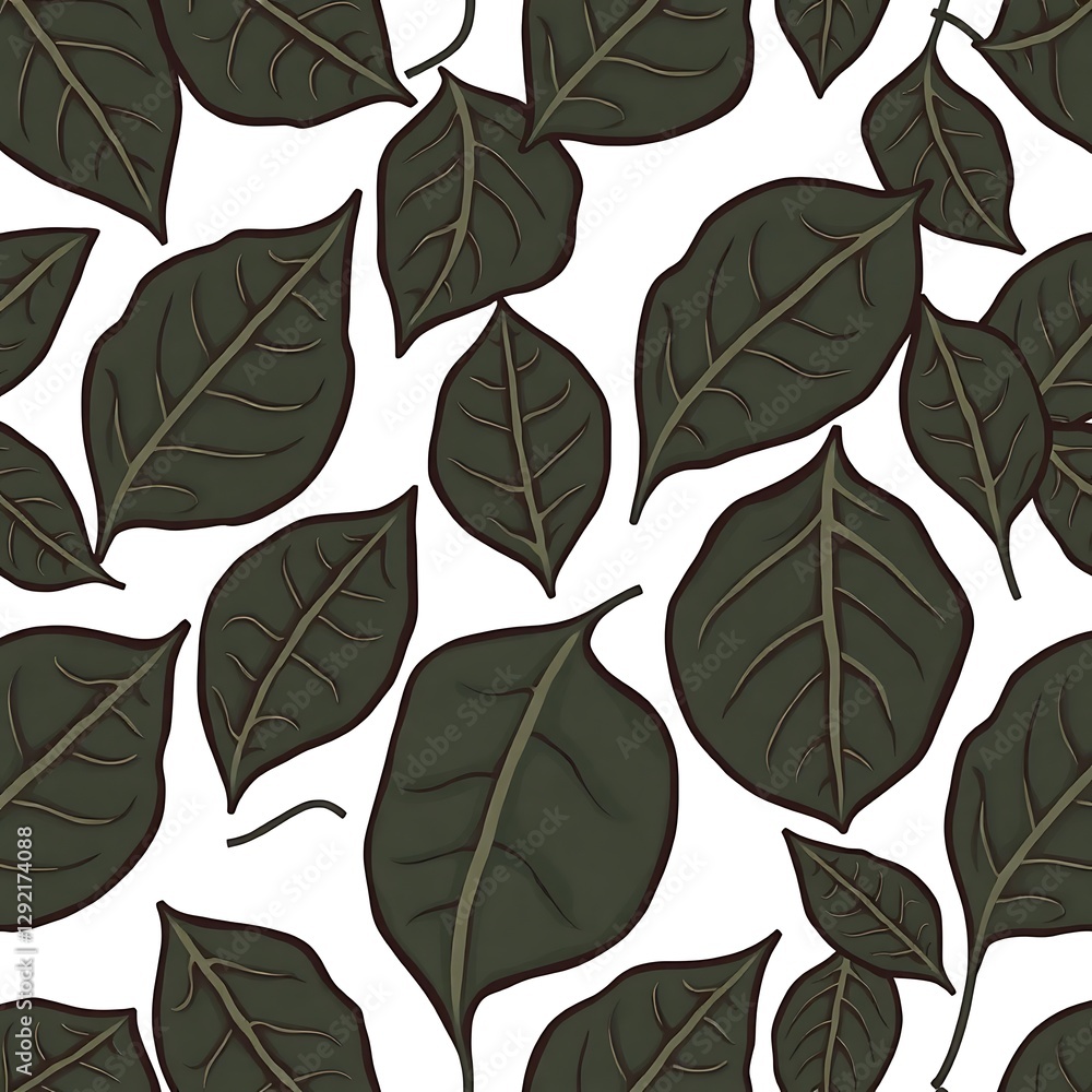 Poster green leafy pattern: a seamless, digitally rendered pattern featuring an array of lush green leaves 
