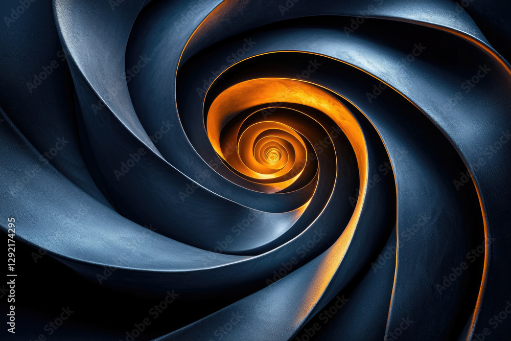 Poster Abstract swirling metal structure with glowing orange center, creating a mesmerizing visual depth.