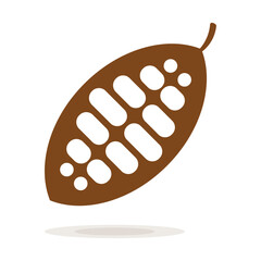Cocoa beans isolated on a white background vector illustration. Cocoa pod. Fresh cocoa fruit, half sliced cacao pod with cacao beans inside. Trendy Flat logo. EPS 10