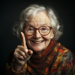 Senior woman with glasses. Old grandmother giving an advice. Old and wise lady sharing ideas