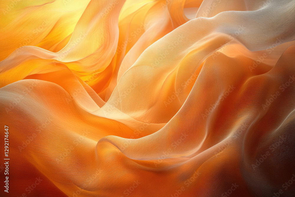 Aufkleber Abstract image of flowing orange and beige fabric, illuminated by warm light, creating a soft and luxurious texture.