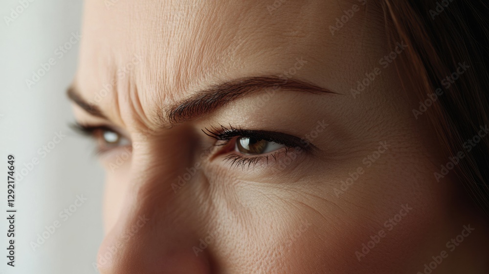 Poster close up of a womans face illustrating contrasting textures showing aging and smooth skin in medical