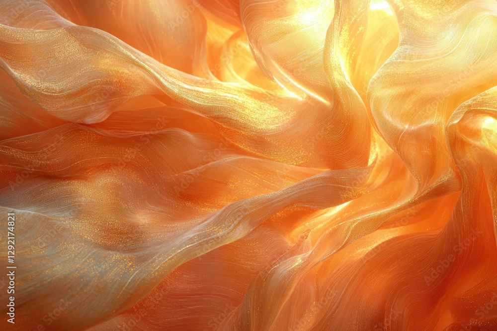 Aufkleber golden orange fabric with soft, flowing waves illuminated by sunlight, creating a luxurious texture.