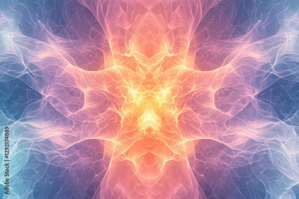 Poster abstract fractal art with swirling, ethereal colors of pink, orange, and blue creating a mesmerizing
