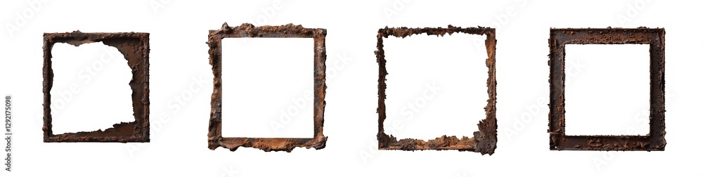 Poster four different rusty metal frames showcasing age and texture with unique weathered surfaces
